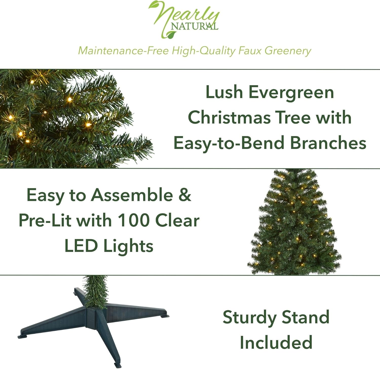 Nearly Natural 4ft. Northern Tip Pine Artificial Christmas Tree with 100 Clear LED Lights