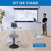 Mount-It! Mobile Workstation for Medical, Classroom, or Office Use, Height Adjustable Rolling Desk with Keyboard Tray, Storage Shelves & Locking Wheels, Portable Computer Cart – White