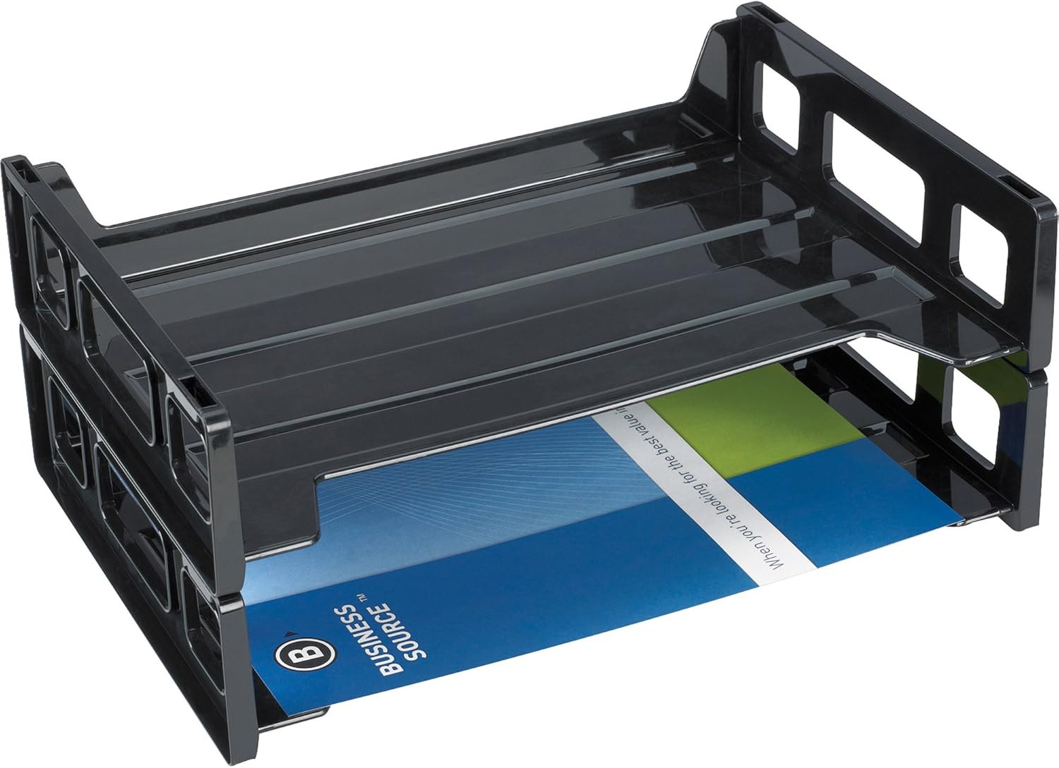 Business Source Side-loading Stackable Letter Trays - Desktop - Stackable - 20% Recycled - Black - 1 Each