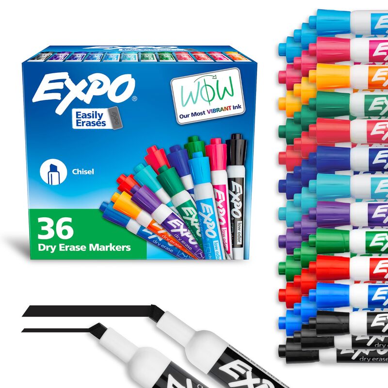 EXPO Low Odor Dry Erase Markers Chisel Tip Assorted Fashion Colors 36 Count for Classroom Office & Home Use 36 Count (Pack of 1)