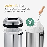 simplehuman Custom-Fit Trash Can Liners, Drawstring, White