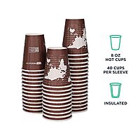 ECO PRODUCTS Compostable Disposable Insulated World Art 8oz Coffee Cups, Case of 800, Renewable Double-wall Hot Paper Cup, Plant Based PLA Lining, No Sleeves Needed, Color Coded 8oz 800