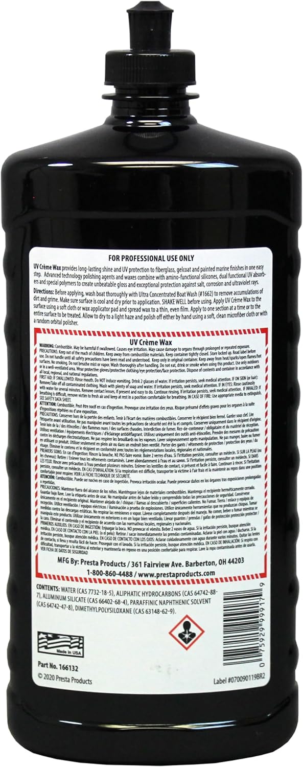 Presta 166132 UV Crème Wax for Fiberglass, Gel Coat and Painted Surfaces - 32 Oz.