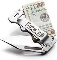 SOG Cash Card Money Clip Pocket Knife- 2.75 Inch Blade EDC Knife with Clip for Pocket, Money or Card Holder, Stainless Steel Handle with Built-In Lanyard Hole (EZ1-CP), Onesize, Satin Polished