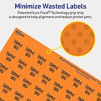 Avery Printable Square Labels, Sure Feed Technology, 3/4" x 3/4", Bright Orange, Print-to-The-Edge, Laser/Inkjet
