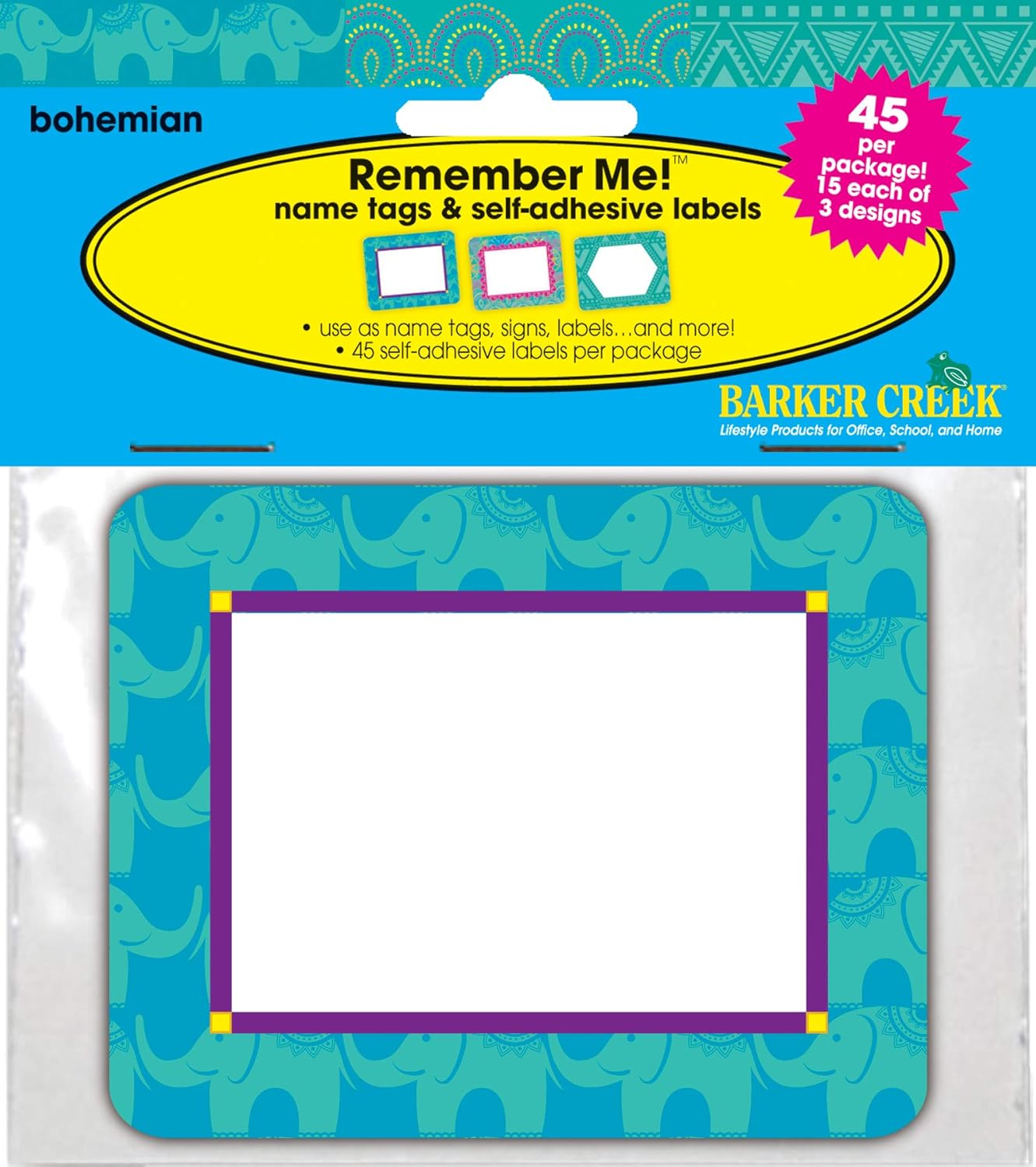 Barker Creek Name Badges & Self-Adhesive Labels, Bohemian, Multi-Design, Multi-Purpose Name Tags, Gift Tags