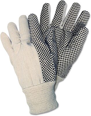 MCR Safety 8808 Cotton Canvas Dotted Standard Weight Knit Wrist Men's Gloves with Straight Thumb, White, Large, 1-Pair