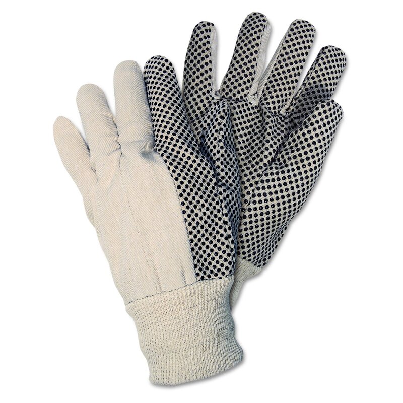 MCR Safety 8808 Cotton Canvas Dotted Standard Weight Knit Wrist Men's Gloves with Straight Thumb, White, Large, 1-Pair