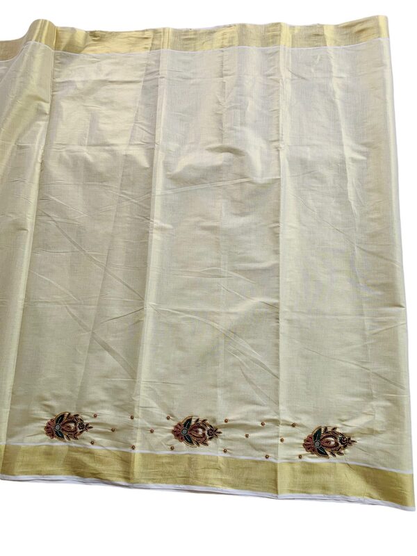 ALLUVY Kuthampully Kerala Kasavu Sarees For Women | Handcrafted Aari work Kerala Sarees | Tissue Onam Saree With Running Blouse | South Indian Sarees | Women's Zari Kasavu | EKM-597 (Green)