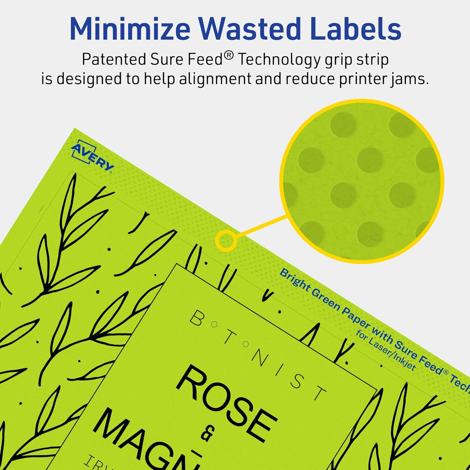 Avery Printable Rectangle Labels, Sure Feed Technology, 4-3/4" x 7-3/4", Bright Green Labels, Print-to-The-Edge