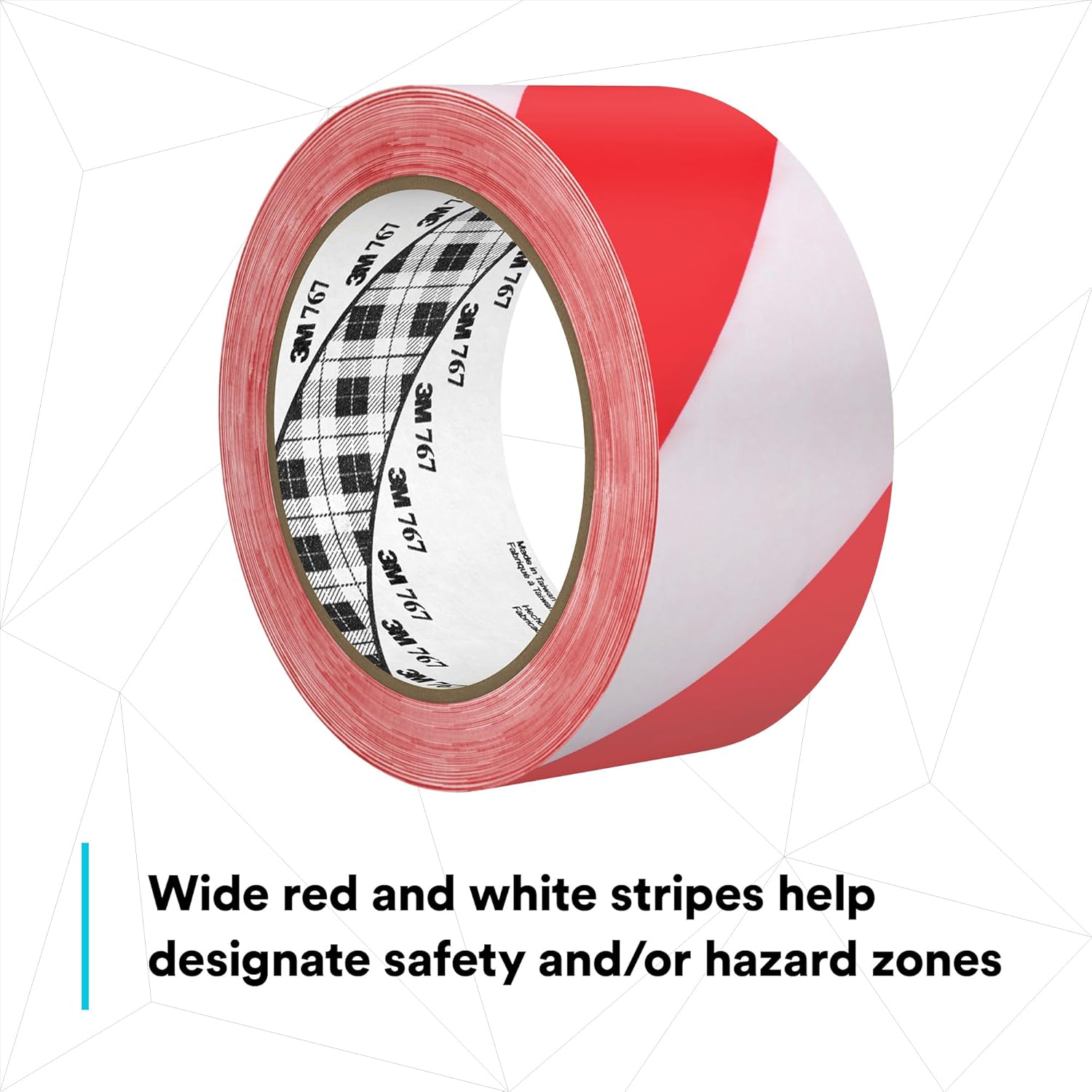 3M Striped Hazard Warning Tape 767 - High Visibility Vinyl Caution Tape for Floors, Walls and Pipes - 2' x 36 yards, 5 Mil