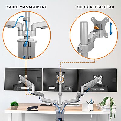 Mount-It! Triple Monitor Mount with USB and Audio Ports, 3 Monitor Desk Mount