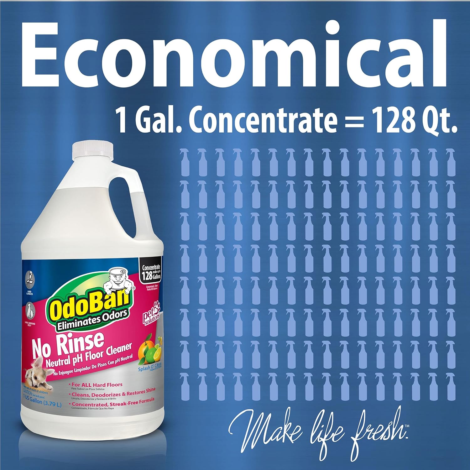 OdoBan Pet Solutions No Rinse Neutral pH Floor Cleaner Concentrate, 1 Gallon Citrus 128 Fl Oz (Pack of 1)