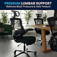 Flash Furniture Kelista High-Back Swivel Office Chair with Adjustable Lumbar Support and Seat Height, Ergonomic Mesh Desk Chair, Black Black Contemporary