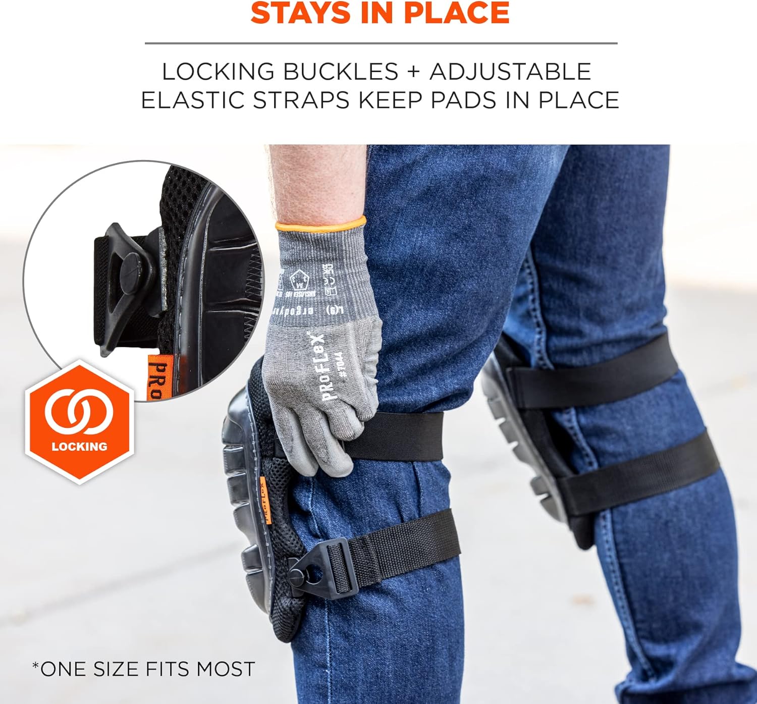 Ergodyne ProFlex 347 Professional Knee Pads, Protective Long Cap, Lighweight Gel Padded Technology, Adjustable Straps, Black