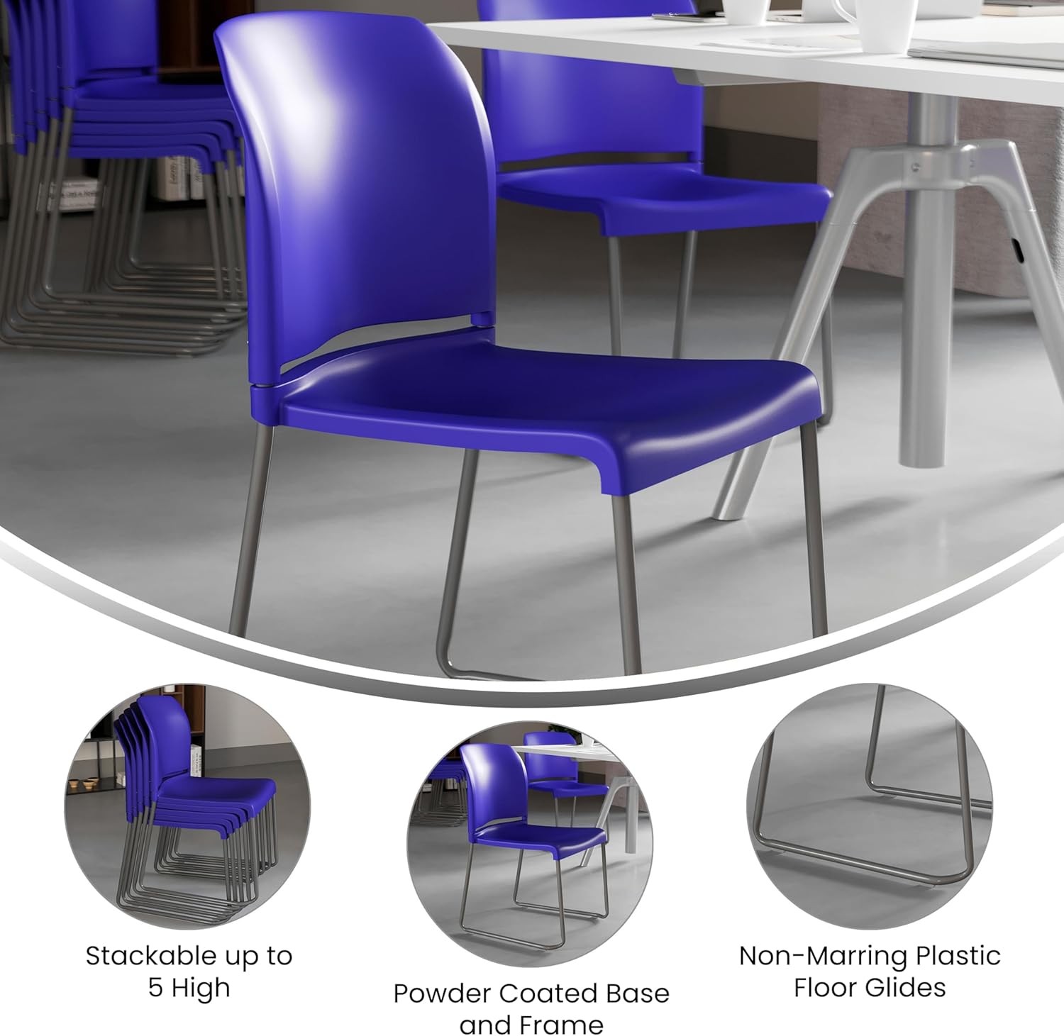 Flash Furniture Hercules Series 880 lb. Capacity Blue Full Back Contoured Stack Chair with Gray Powder Coated Sled Base