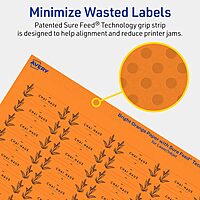 AVERY Printable Rectangle Labels, Sure Feed Technology, 1/2" x 1-3/4", Bright Orange, Print-to-The-Edge, Laser/Inkjet