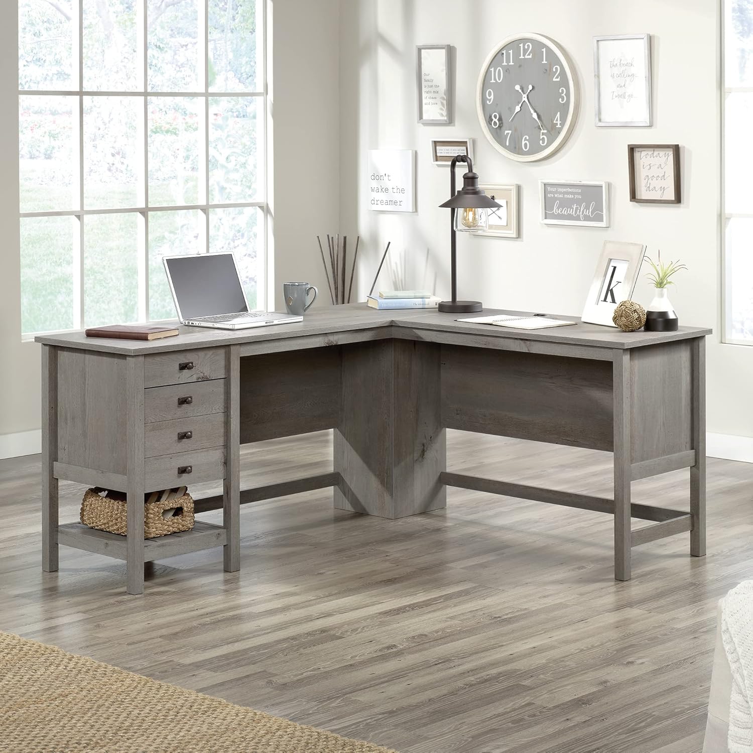 Sauder Cottage Road L Shaped Desk Computer Desk with Drawers and Cable Management