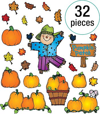 Carson Dellosa 32pc Pumpkin Patch Farmhouse Bulletin Board Set, Scarecrow, Pumpkins, Autumn Leaves Fall Bulletin Board Decorations for Thanksgiving, Halloween, Fall Decor, Wall Decor, Classroom Decor