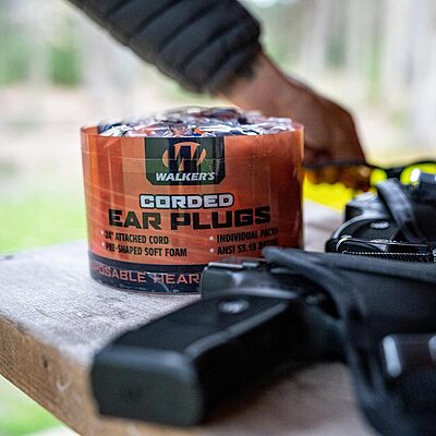 Walker's Corded Foam Earplugs 50 Pair Jar Dispenser Tub 32dB NRR Noise-Blocking ANSI S3.19 Hearing Protection Shooting