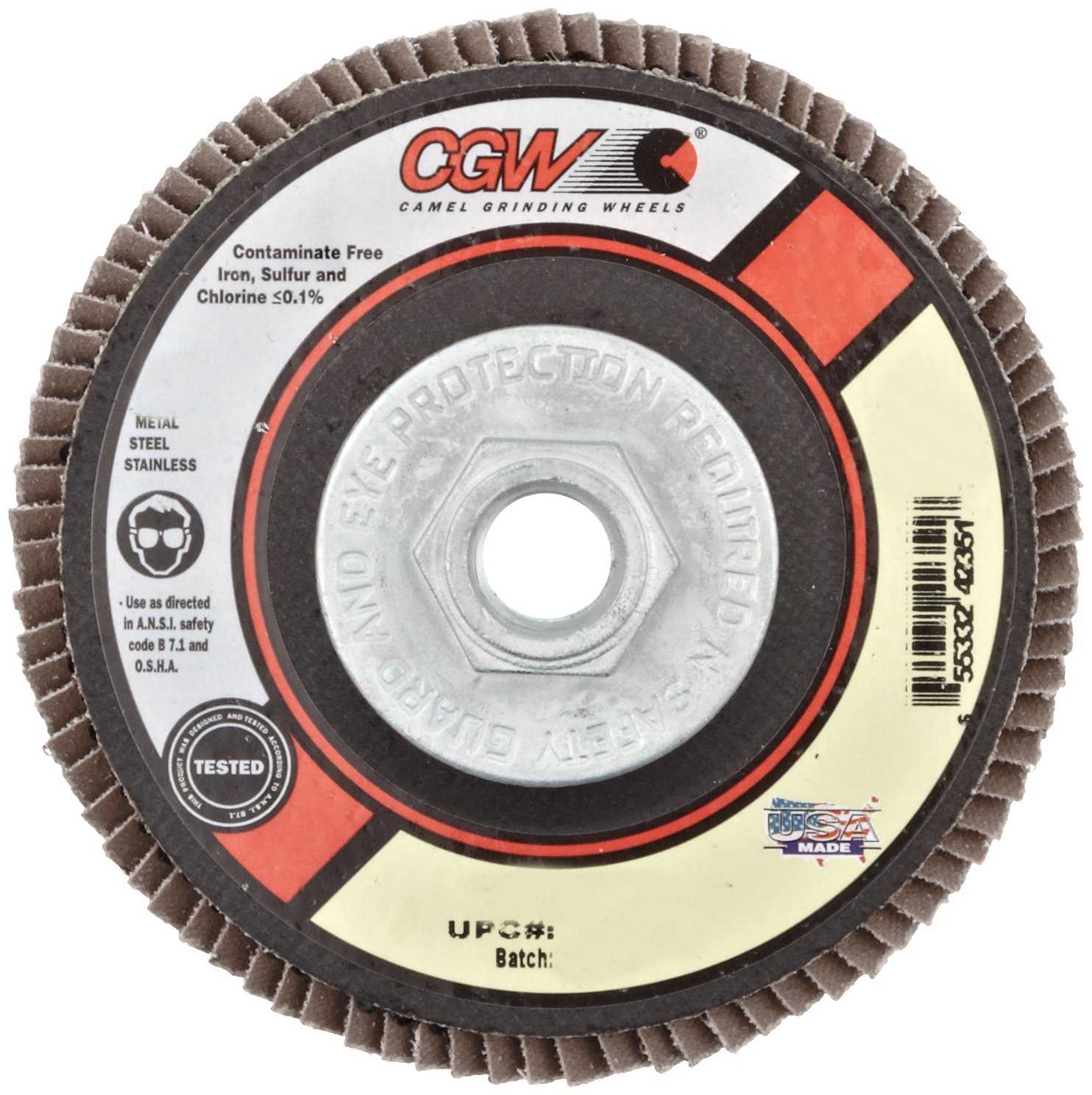 42351 Premium Z3 Right Angle Grinder Abrasive Flap Disc, Type 27, Zirconia, 4-1/2" Diameter, 36 Grit, 5/8"-11 Arbor