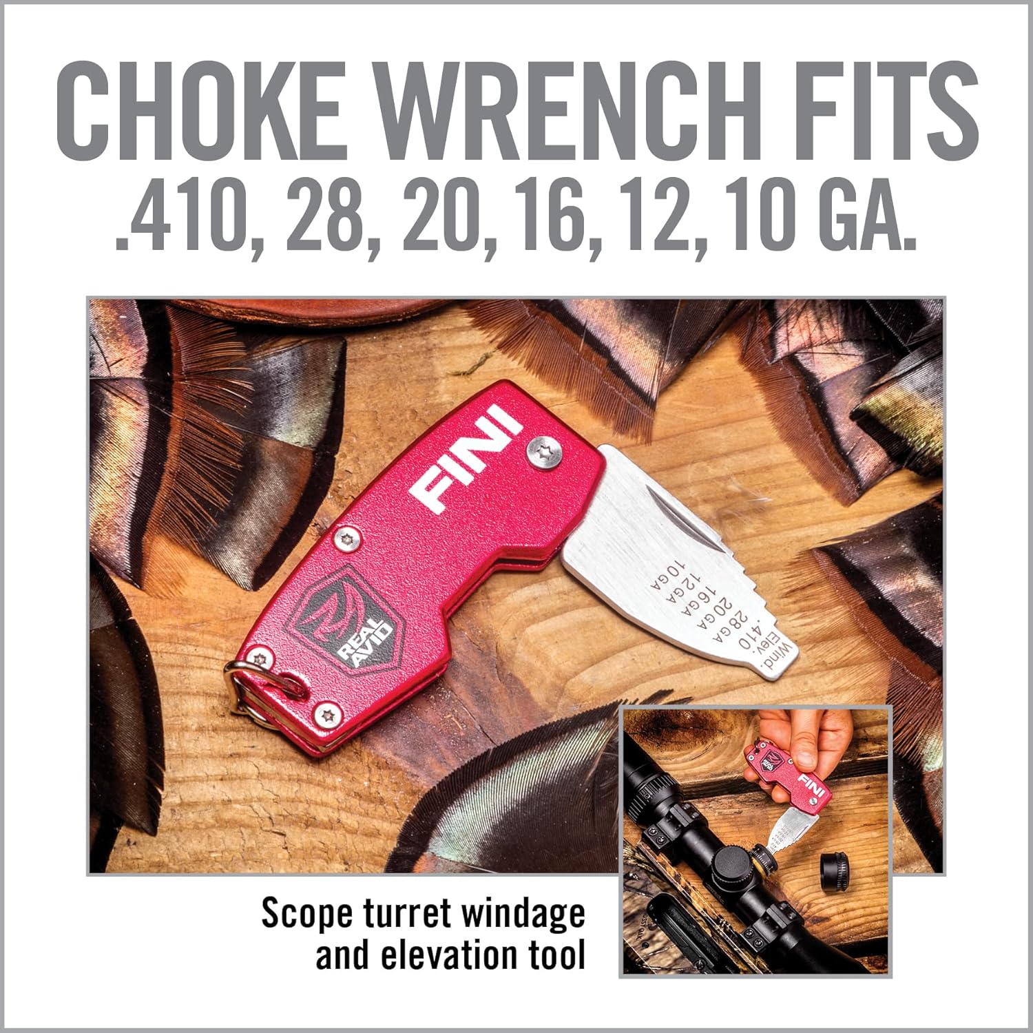 Real Avid FINI Shotgun Tool Choke Wrench with Shotgun Scope Adjuster and Shotgun Keychain
