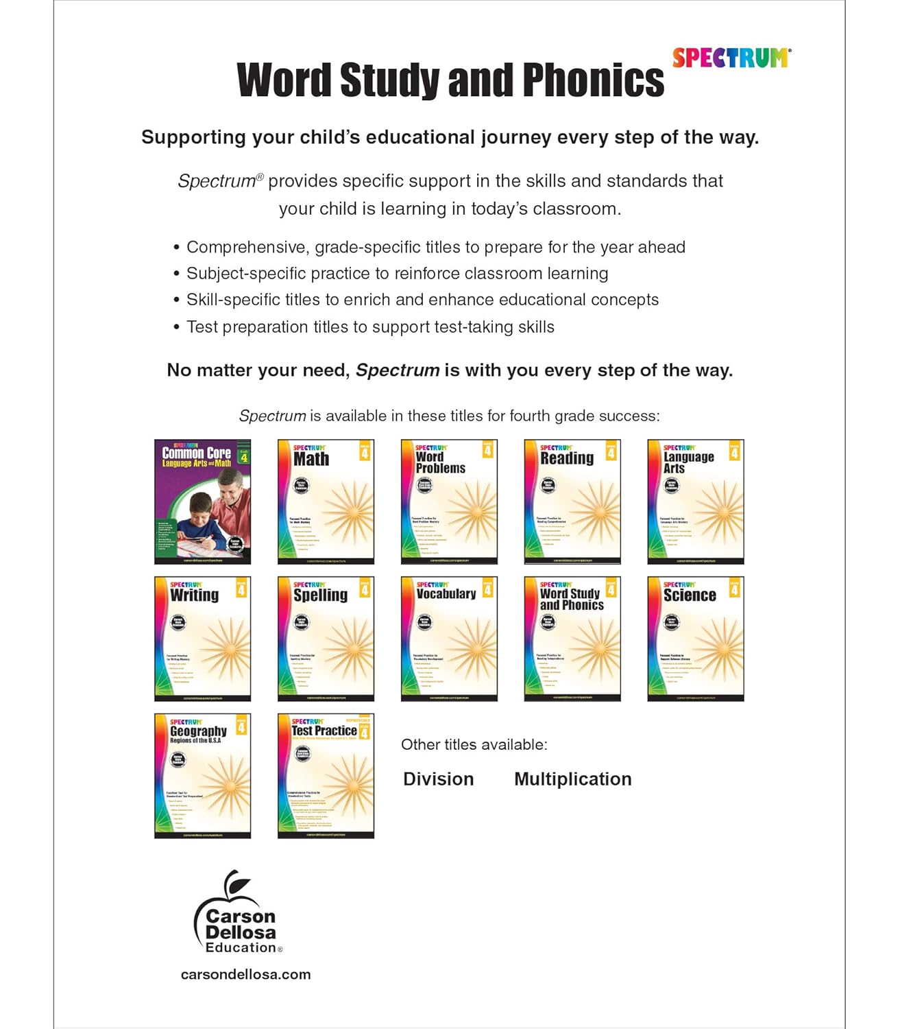 Spectrum Grade 4 Word Study and Phonics Workbooks, Ages 9 to 10, 4th Grade Phonics and Word Study, Dictionary Skills