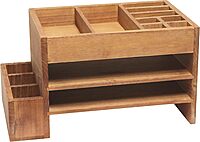 Elegant Designs Home Office Wood Tiered Desk Organizer with Storage Cubbies and Letter Tray