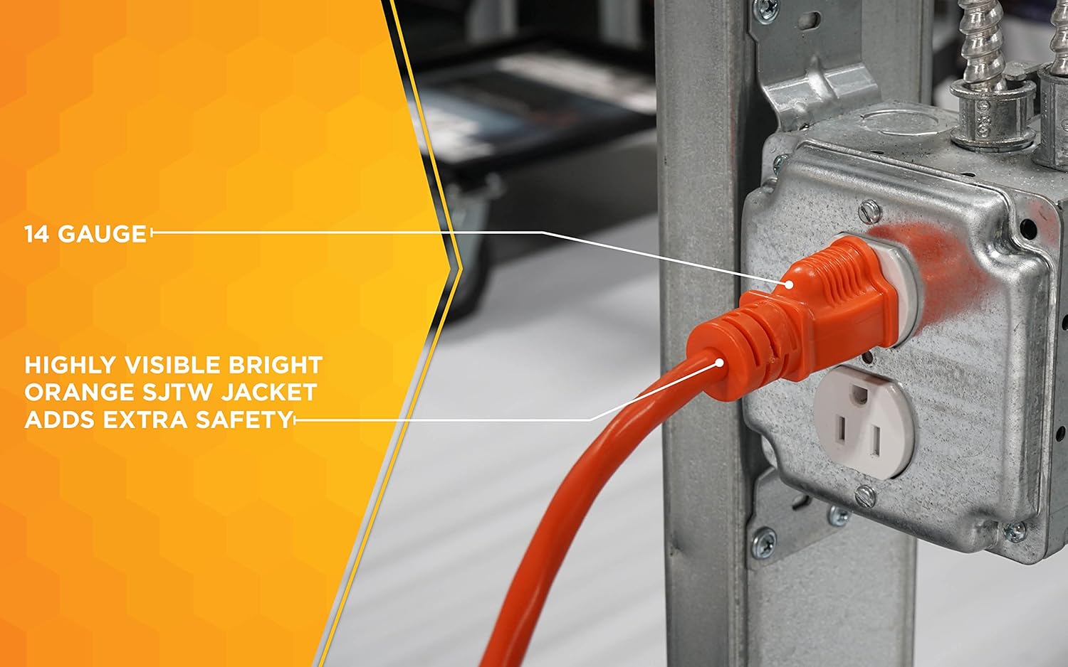 Woods 0625 14/3 Outdoor SJTW Vinyl Extension Cord; 25-Foot; Orange