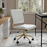 Martha Stewart Ivy Armless Swivel Task Chair in Faux Leather with Polished Brass Frame