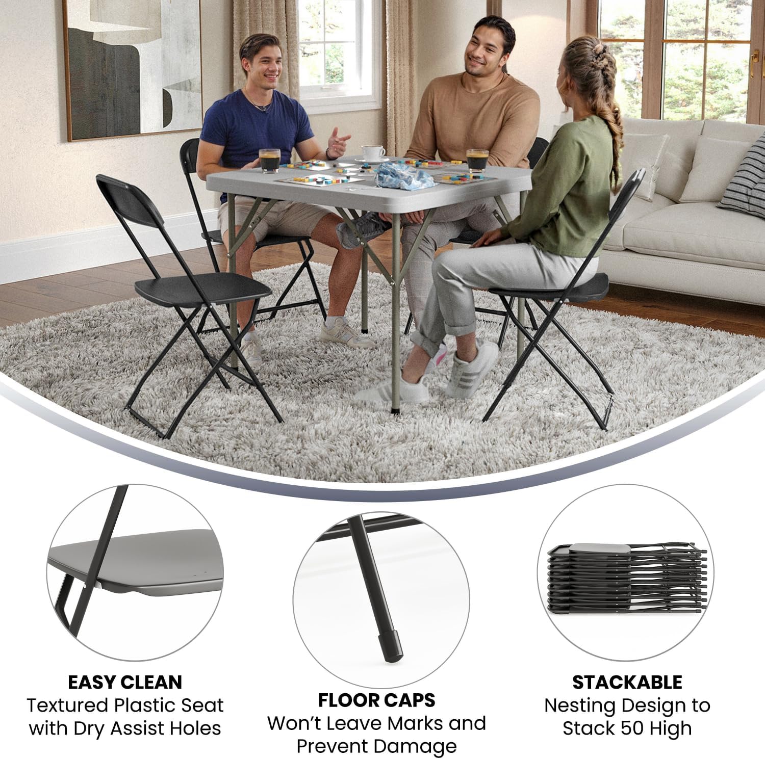 Flash Furniture Hercules Series Commercial-Grade Plastic Folding Chair - 650LB Weight Capacity