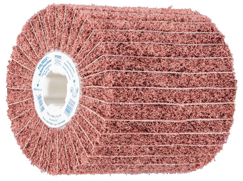 PFERD 43113 POLINOX PNZ Non-Woven Abrasive Finishing Drum, Aluminum Oxide A, 4" Diameter x 4" Width, 3/4 Arbor Hole