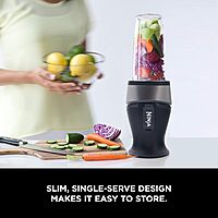Ninja Fit Compact Personal Blender, Portable Blender for-Smoothies, Shakes, Food Prep, and Frozen Blending, 700-Watt Base, (2) 16-oz. Cups and Spout Lids, Black QB3001SS Push to blend