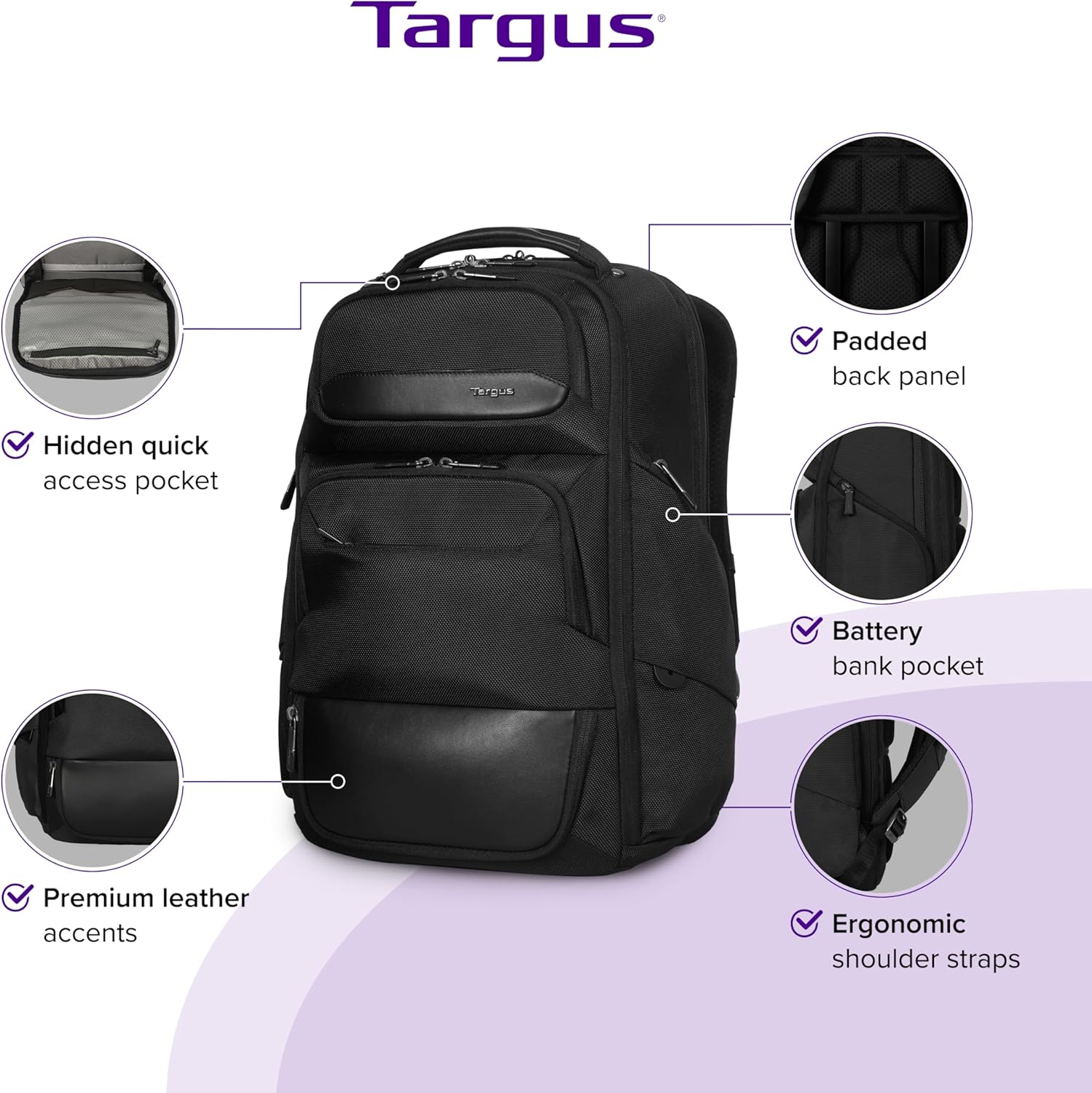 Targus 15-16 Inch Heritage Luxe Backpack, Professional Laptop Backpack with Padded Laptop Compartment