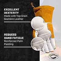 Caiman White/Gold Goat Grain Kontour Welding Gloves Arched Wrist Unlined Palm with Insulated Back/Padded Palm/Reinforced
