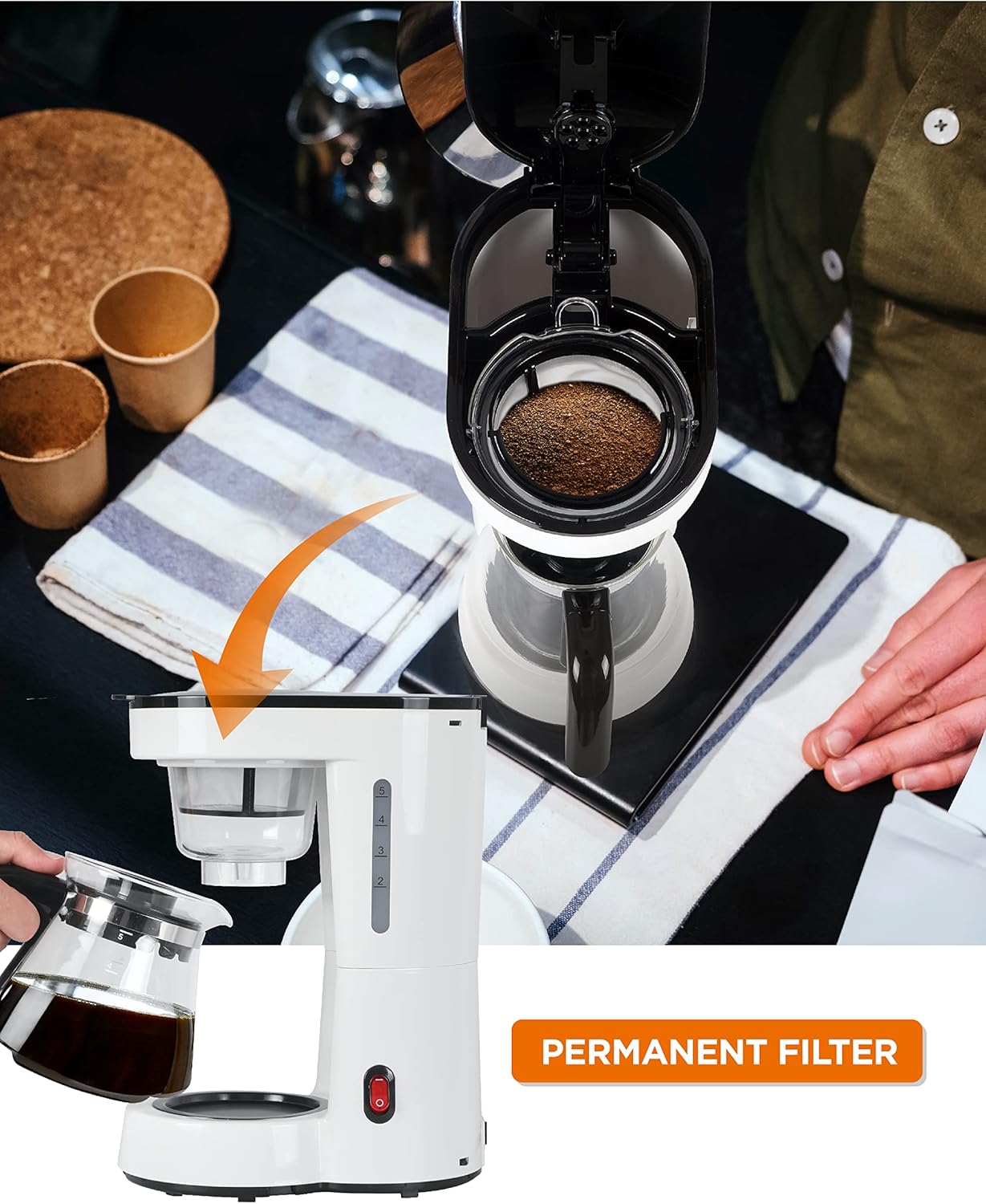 Commercial Chef Drip Coffee Maker with Pour Over Filter, 5 Cup, 0.75L Water Tank, Brews in 6 Minutes