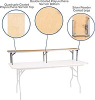 Flash Furniture Fielder 6-Foot Rectangular Birchwood Folding Banquet Table with Metal Edges and Amara 72'' x 12'' x 12'' Birchwood Bar Top Riser with Silver Legs 30 x 72 in Table + Top Riser