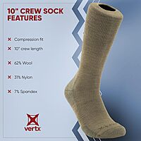 Vertx VaporCore Mens 10" Crew Socks Merino Wool Moisture-Wicking Tactical