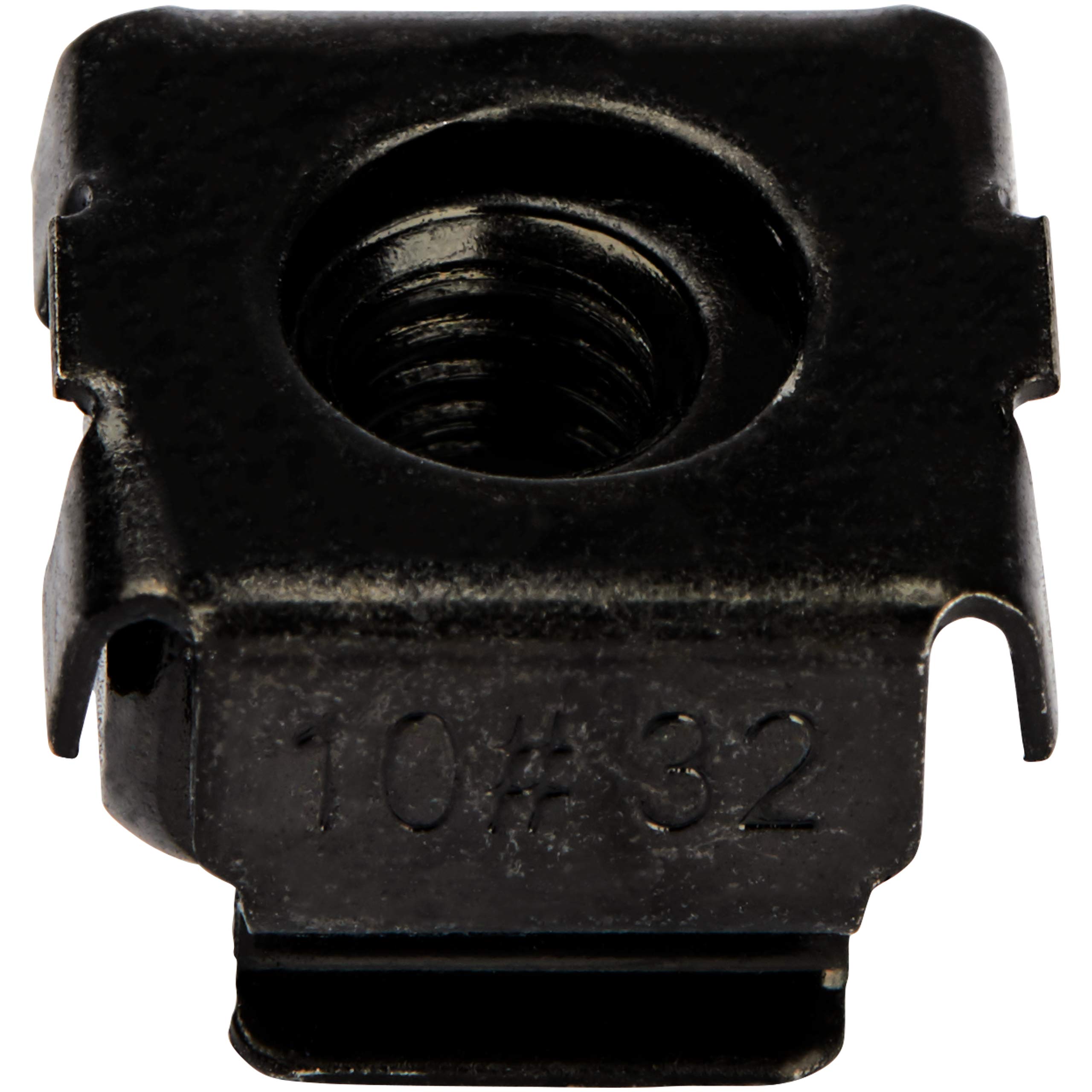 StarTech.com 10-32 Cage Nuts - 50 Pack - Rack Mount Clip Nuts - for Square Hole Server Rack - Black, TAA (CABCAGENUTS1032)
