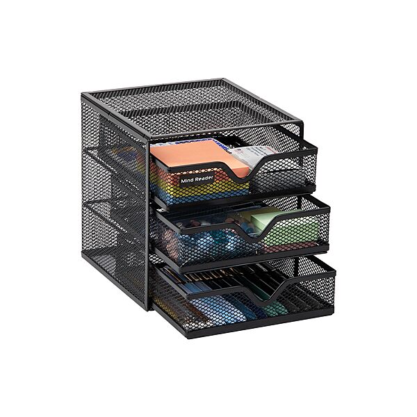 Mind Reader Desktop Accessory Storage, Desk Supplies, Organizer, Office, Metal Mesh, 6.25" L x 6.5" W x 6.5" H, Black 6.25"L x 6.5"W x 6.5"H 3 Drawers