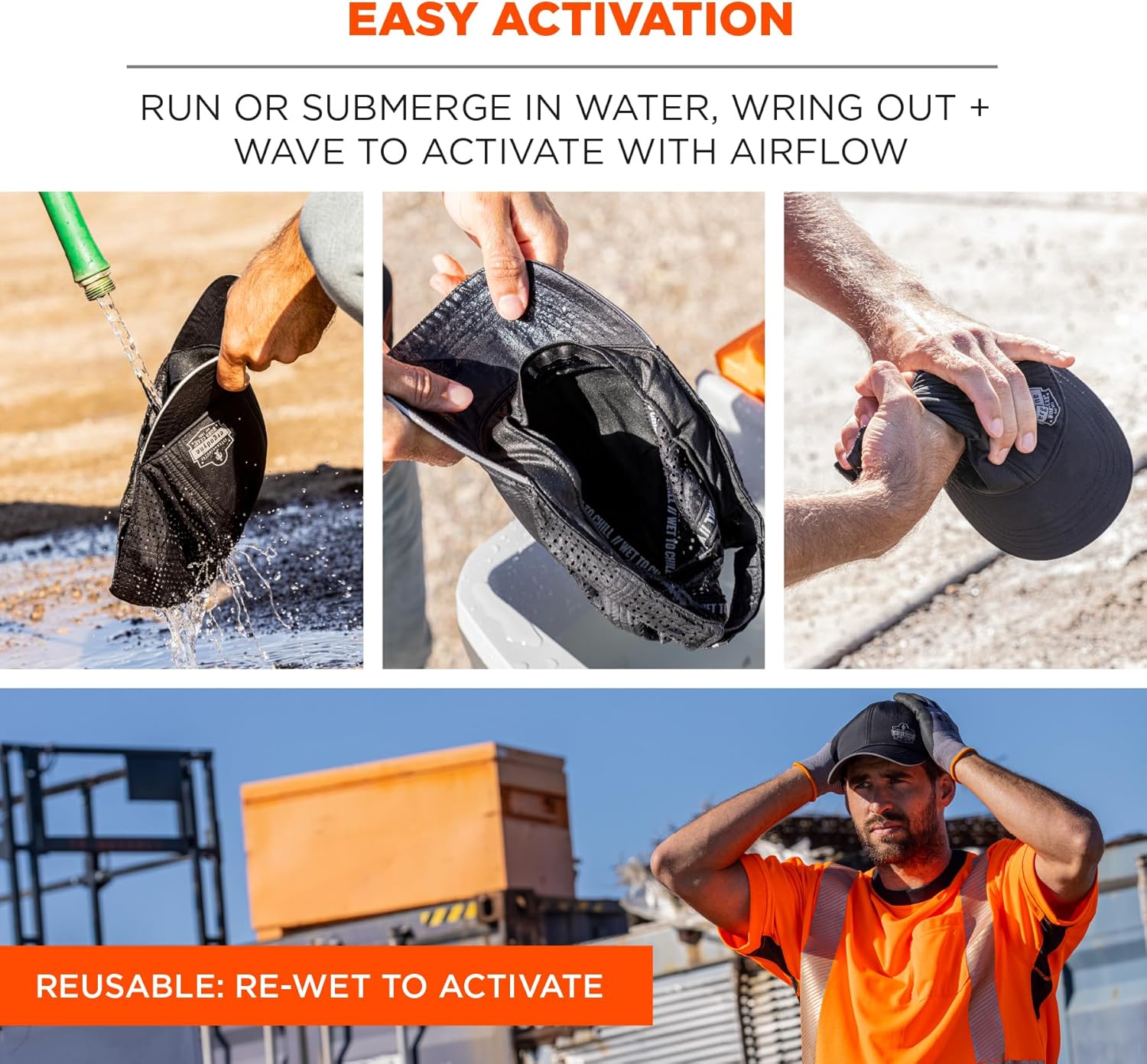 Ergodyne Standard Performance Cooling Baseball Hat, Black