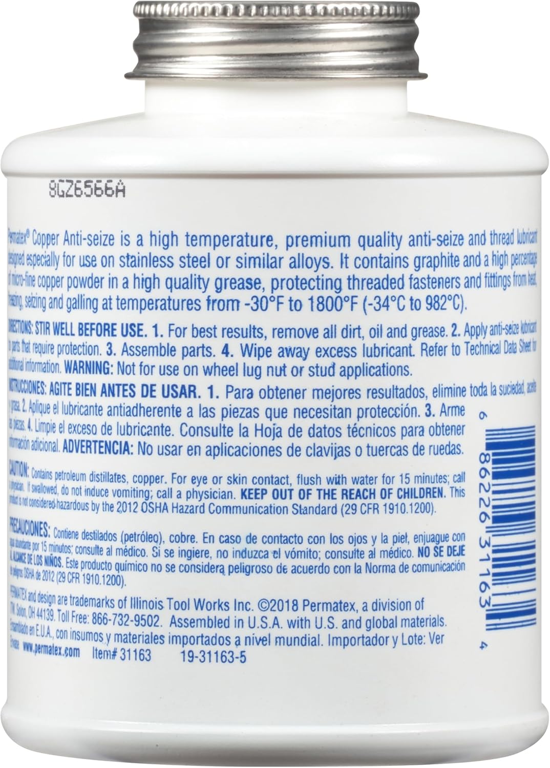 Permatex 31163 Copper Anti-Seize Lubricant, 1 lb Pack of 1 1 lb MACHINE