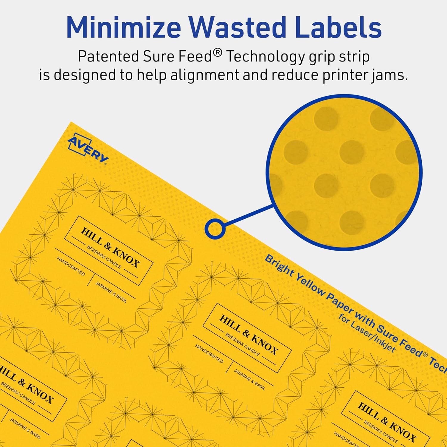 Avery Printable Arched Square Labels with Sure Feed Technology, 2" x 2-3/16", Bright Yellow, Print-to-the-Edge, Laser/Inkjet