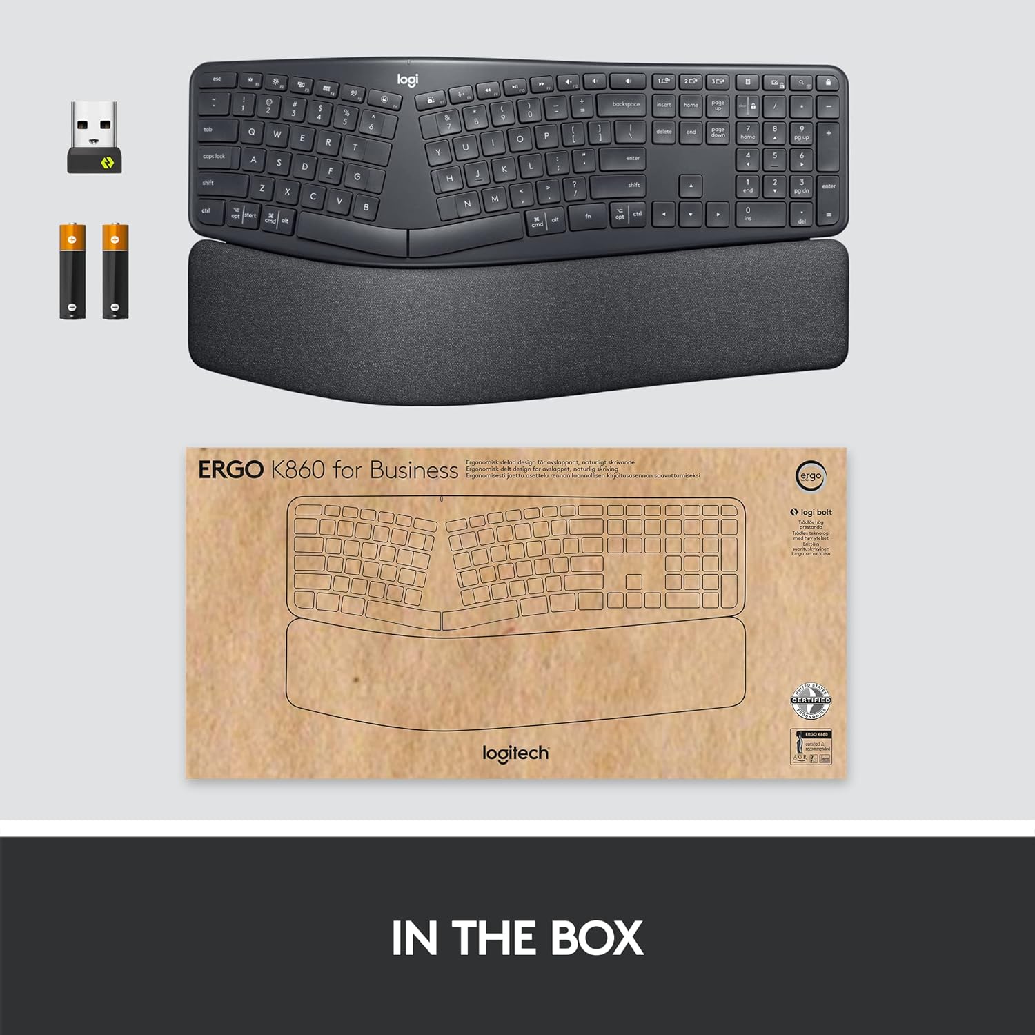 Logitech Ergo K860 Split Wireless Keyboard for Business - Ergonomic Design, Secured Logi Bolt Technology, Bluetooth