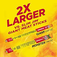 Slim Jim Monster Smoked Meat Sticks, Original Flavor, High Protein, Camping Snack, 1.94 oz. (18 Count) Original 34.92 Ounce (Pack of 1)
