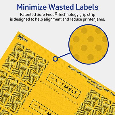 AVERY Printable Rectangle Labels, Sure Feed Technology, 1-3/4" x 7-3/4", Bright Yellow, Print-to-The-Edge