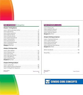 Spectrum Kindergarten Writing Workbook, Ages 5 to 6, Grade K Writing Workbook, Writing Practice with Alphabet Letters, Sight Words, Reports, and Stories - 128 Pages (Volume 34)