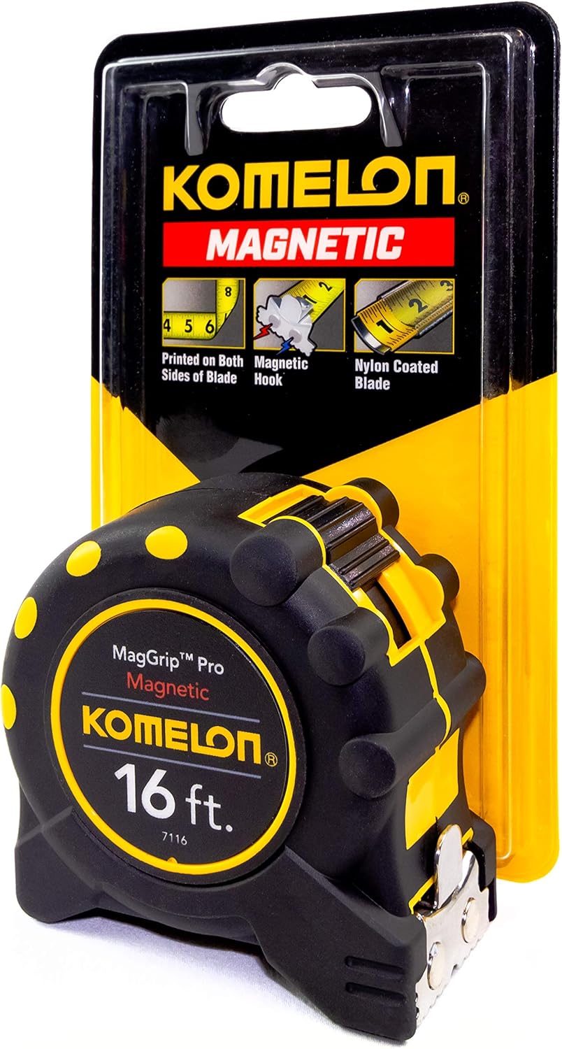 Komelon 7116; 16' x 1" Magnetic MagGrip Pro Tape Measure, Yellow/Black, 16ft - Blade