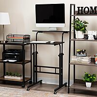 Mind Reader Standing Desk, Adjustable Height, Computer Desk, Laptop Desk, Portable, Rolling, 38" L x 21.25" W x 45.25" H, Black