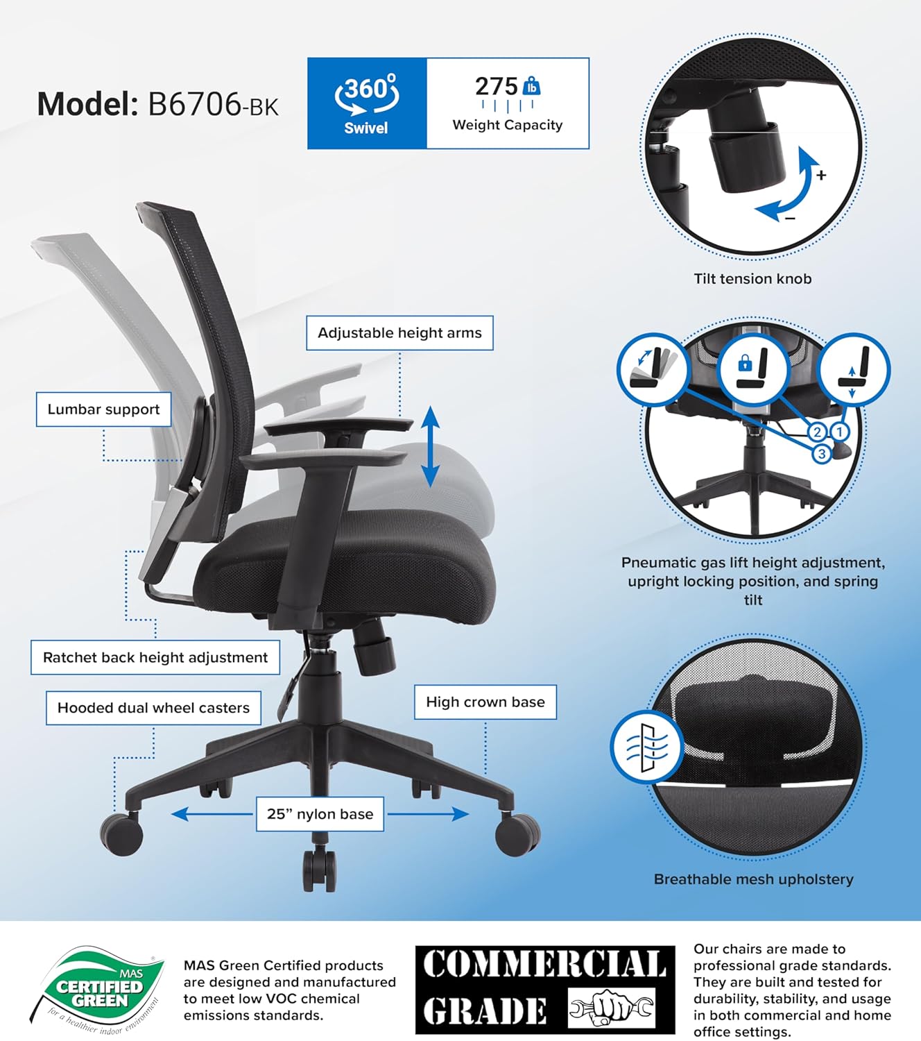 Boss Office Products Mesh-Back Task Chair, Black
